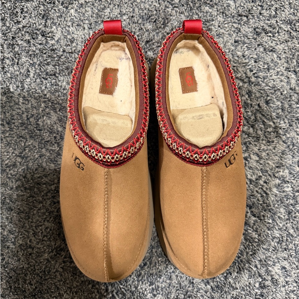UGG Brown Slip-Ons with Red Accents